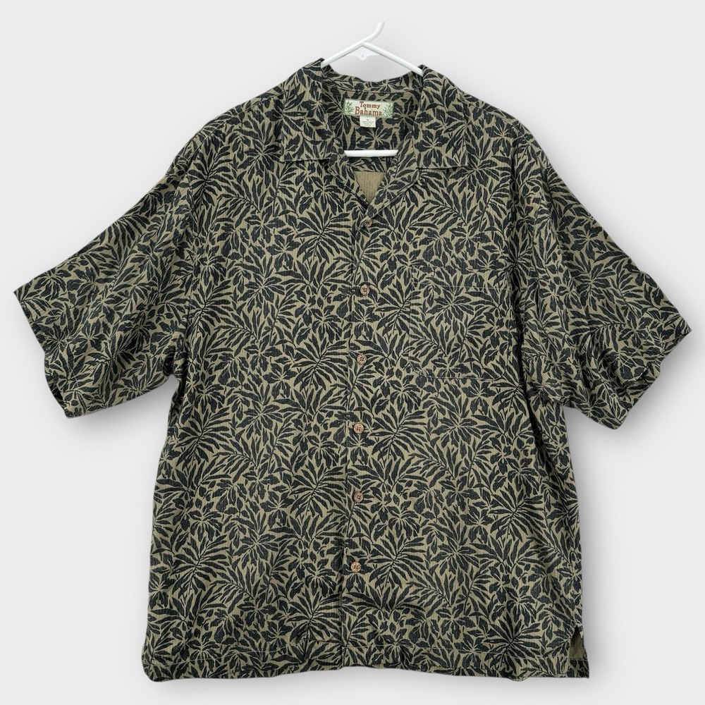 Tommy Bahama Black and Tan Leaf Print Casual Button Down Shirt